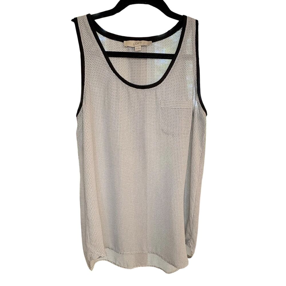 Ann Taylor LOFT Tank Top Women Size XS White w/ Black Polka Dots & Black Trim